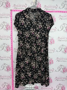 Dorothy Perkins Black Midi Dress with Cream and Pink Floral Print